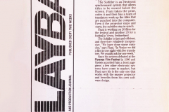 The article in the Canadian magazine "Playback" from 20 August 1990 details how the World Film Festival improved the accessibility of films with French subtitles by hiring Fabrizio Fiumi and his Softitler system. This electronic system allows synchronised subtitles to be shown under the screen without altering the original film. Fiumi and his team have worked in multiple festivals, managing to quickly subtitle films with high efficiency, highlighting his innovation in the subtitling sector.